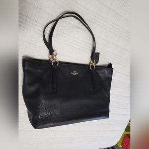 Coach Black Handbag Soft Pebbled Leather Gold Accents